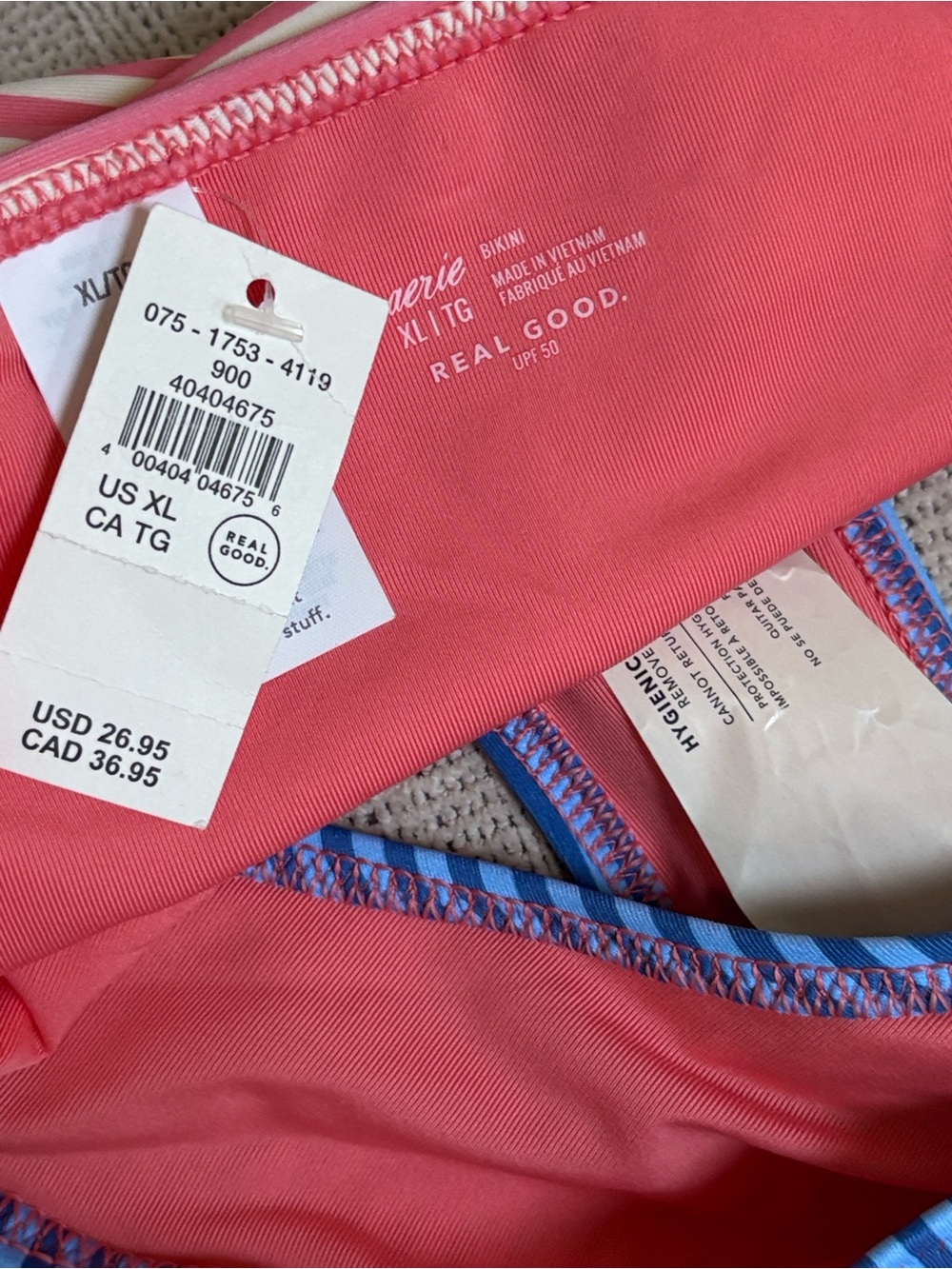 Aerie 3-pc Bikini Set, Multi-stripe Bandeau Ring Top/ 2 bottoms - Picture 14 of 14